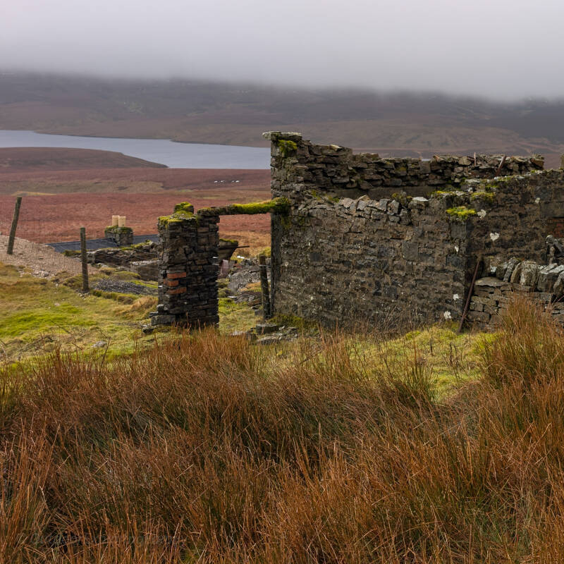 Ruined stone building at Dubbysike Mine above Cow Green Reservoir in Upper Teesdale