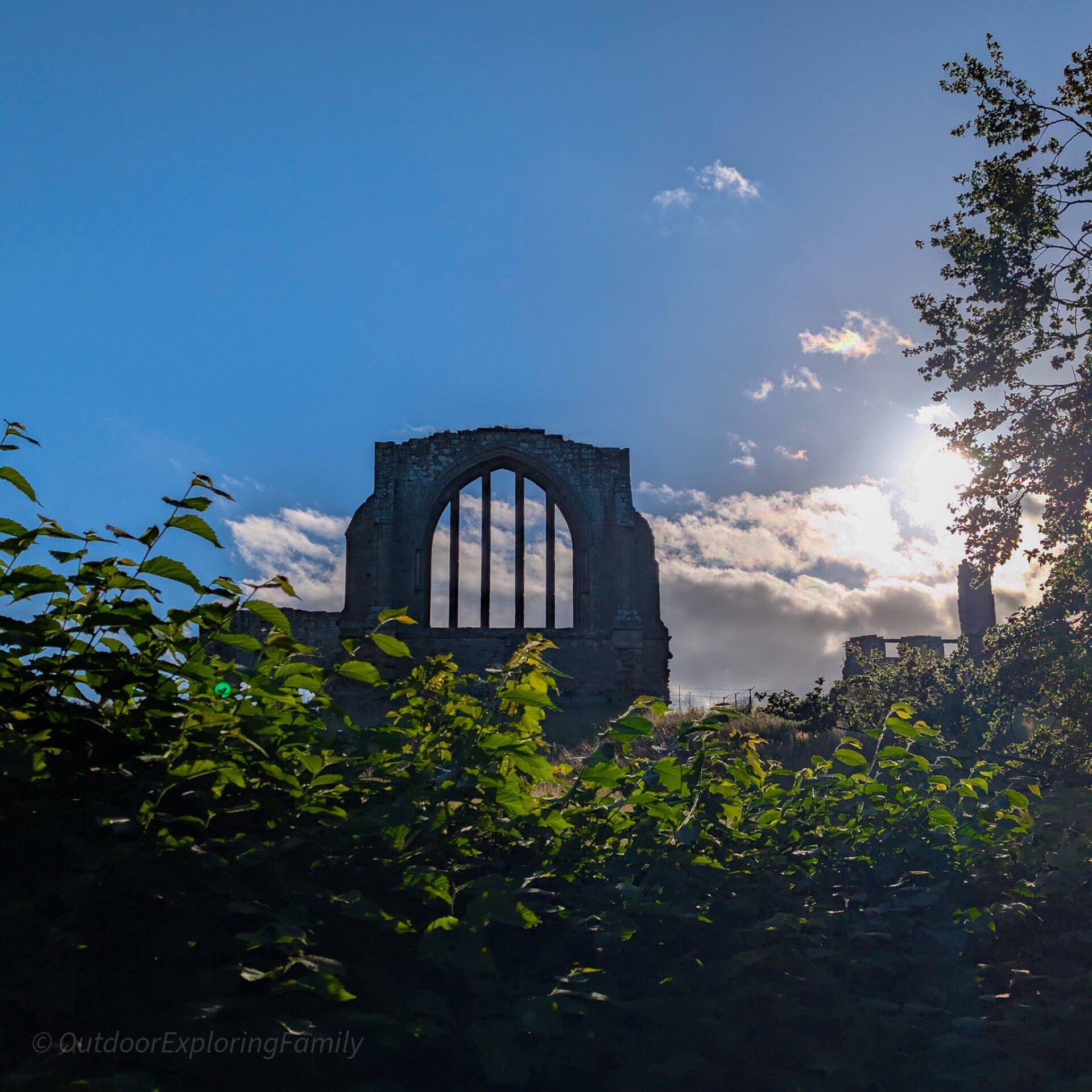 Egglestone Abbey ruins seen in evening light at the start of the Thorsgill Wood Walk near Barnard Castle.