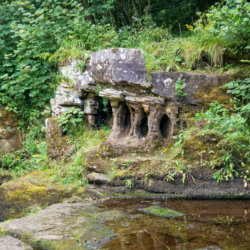 Fairy Cupboards rock openings beside the River Tees near Romaldkirk and Cotherstone