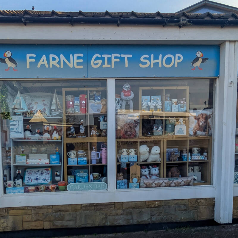 Farne Gift Shop in Seahouses with puffin and Northumberland gifts in the window