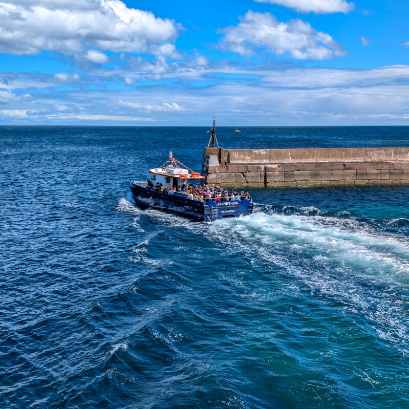 Farne Islands passenger boat leaving Seahouses Harbour