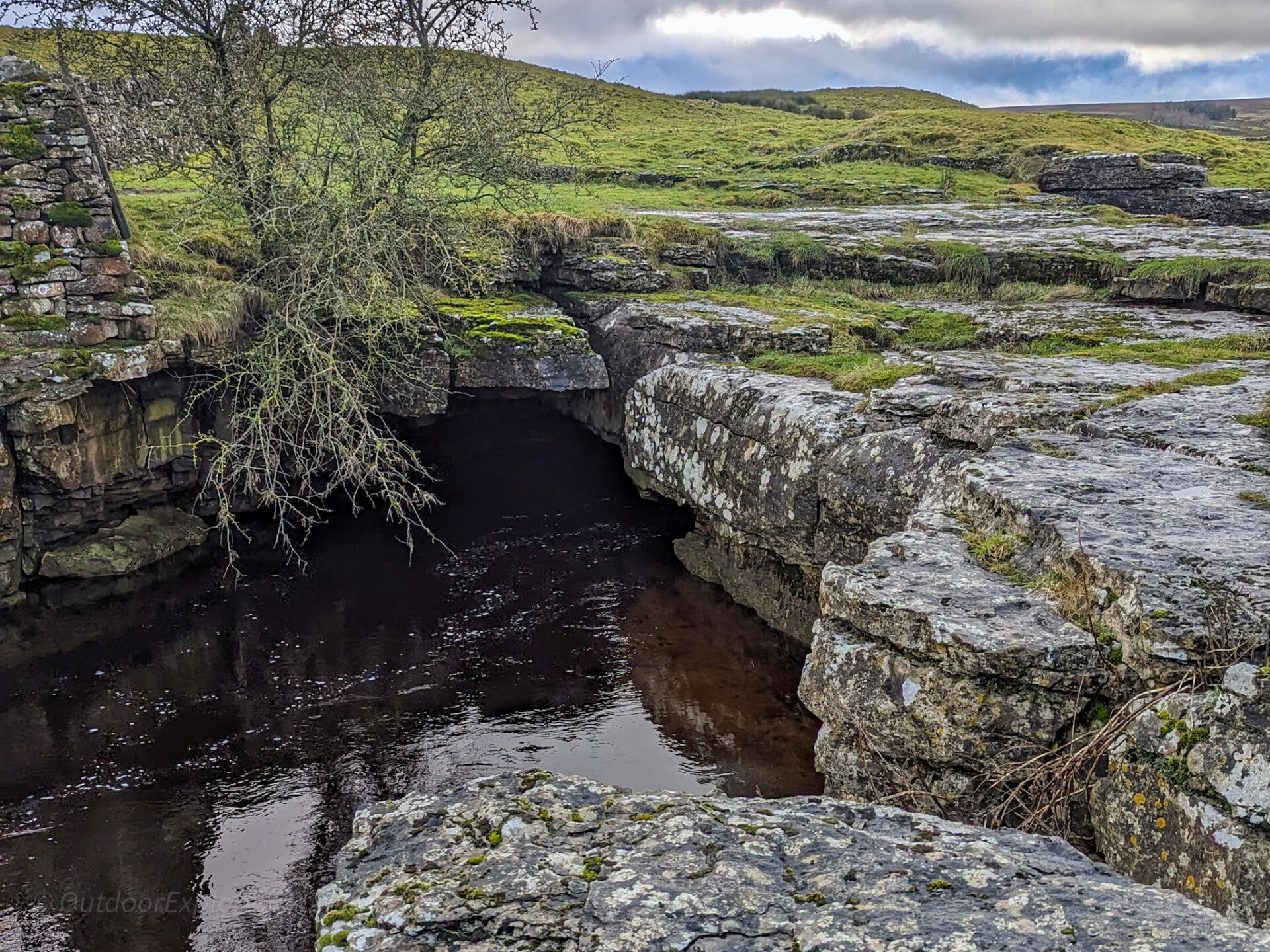 God's Bridge near Bowes, where the River Greta flows beneath a natural limestone rock bridge in Teesdale.