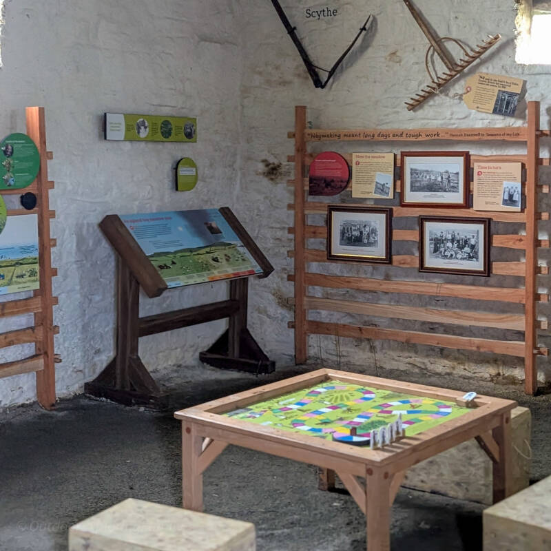 Exhibition displays inside Hannah's Barn visitor centre at Hannah's Meadow, Baldersdale, Teesdale