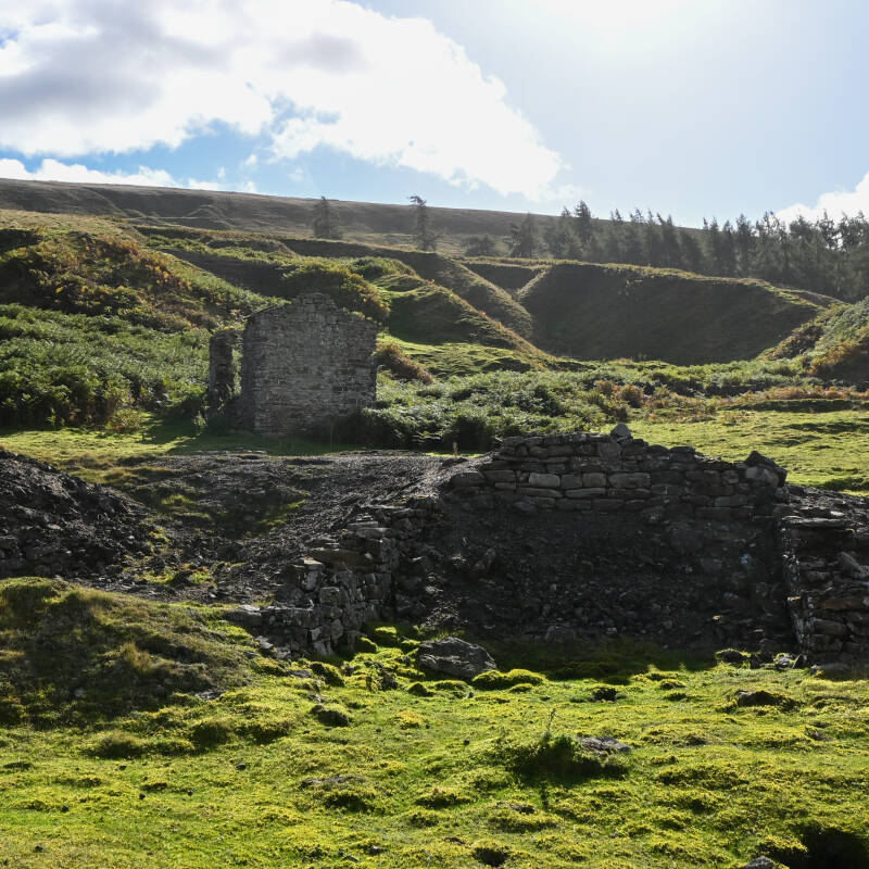 Ruined mine buildings and old lead workings at High Skears above Middleton-in-Teesdale