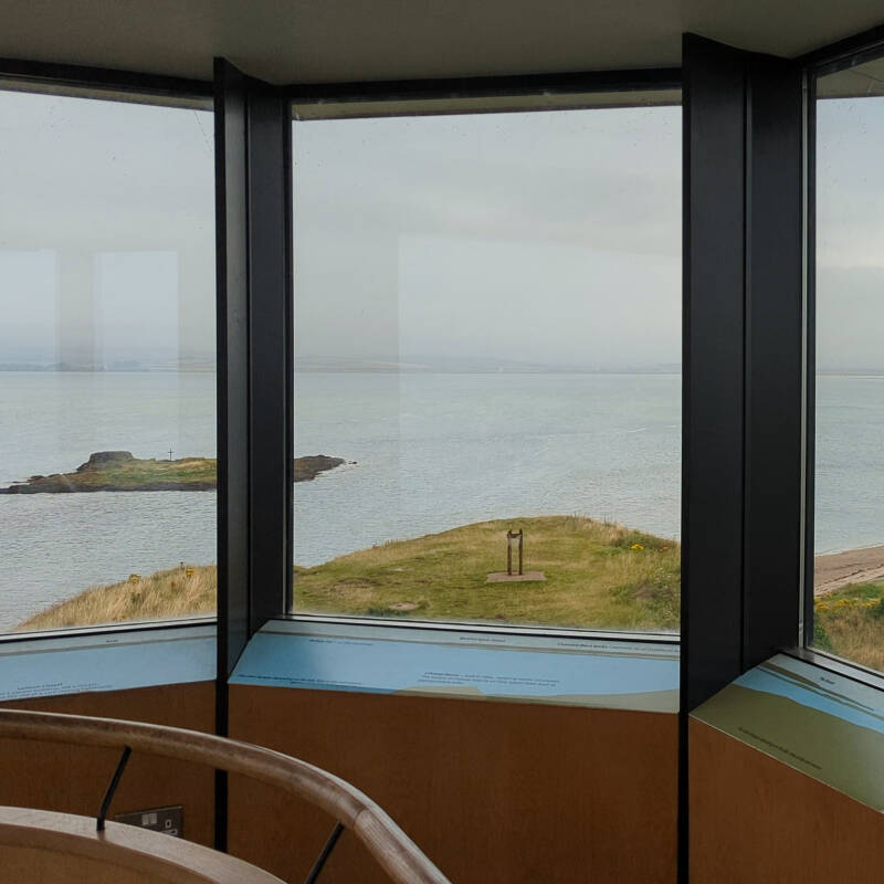View from Holy Island Lookout Tower across the sea towards Emmanuel Head on Lindisfarne