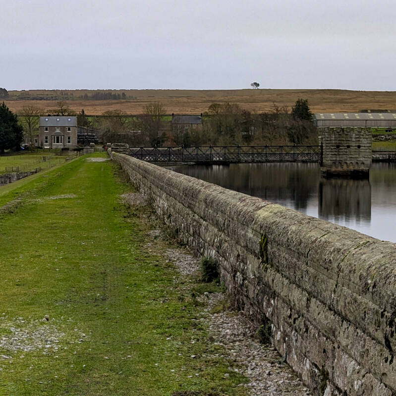 Hury Reservoir dam and valve tower in Baldersdale, County Durham