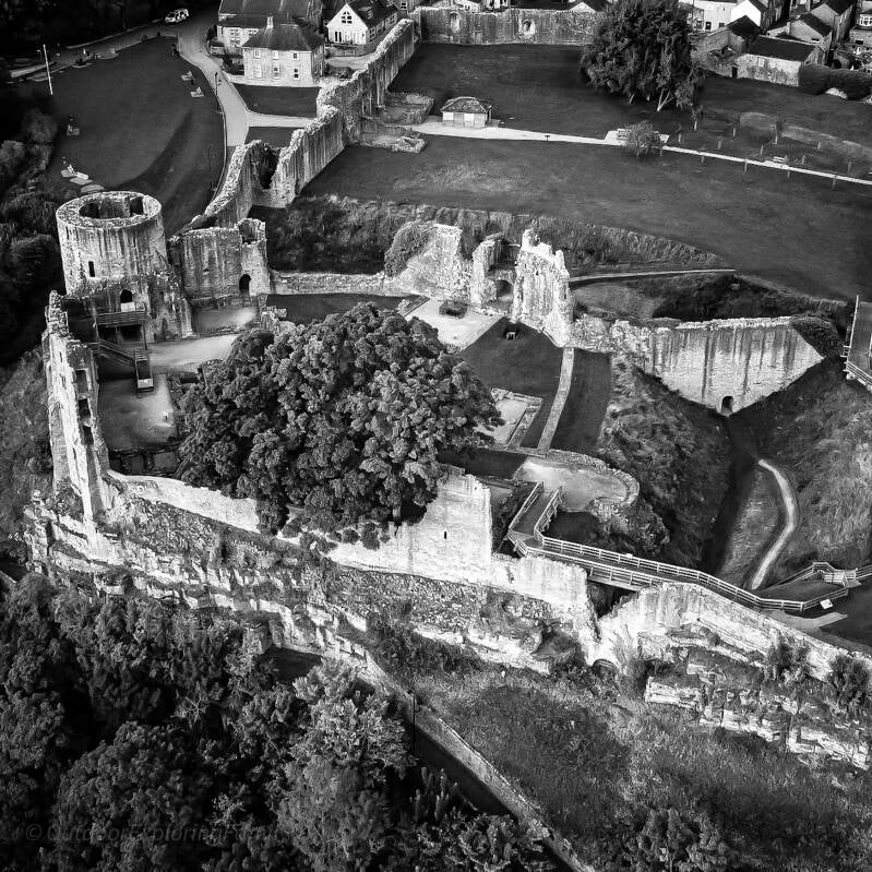 Barnard Castle ruins at night with the round tower and dark sky, setting for the White Lady legend of Lady Ann Day.