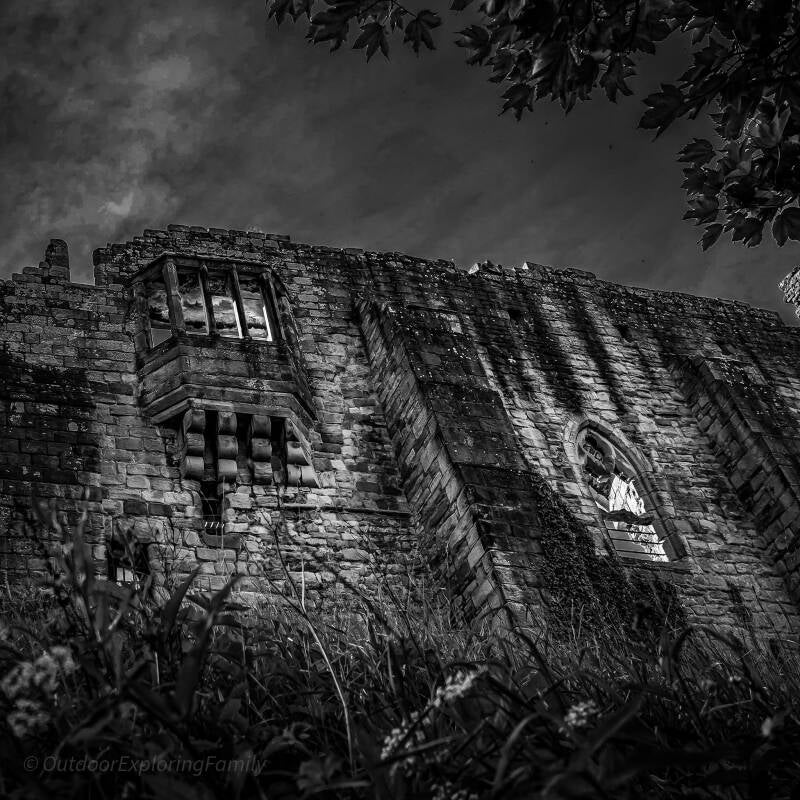 Close view of the old stone walls and window at Barnard Castle, connected with the tragic legend of Lady Ann Day.