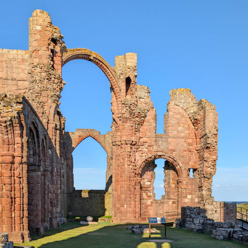 Rainbow Arch and medieval ruins inside Lindisfarne Priory on Holy Island