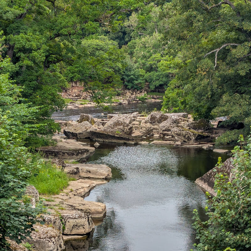 The Meeting of the Waters where the River Greta joins the River Tees near Rokeby, County Durham.