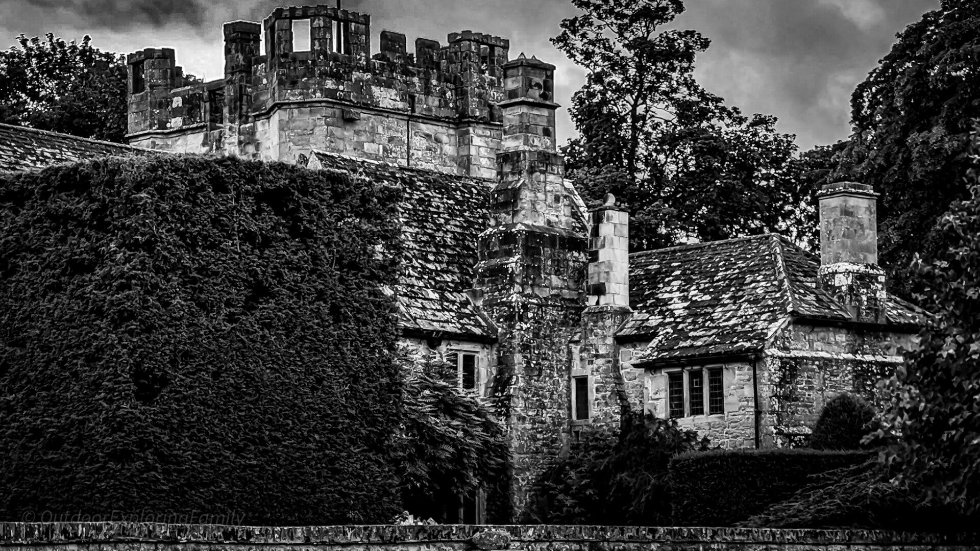 Black and white photograph of Mortham Tower near Barnard Castle, the medieval tower at Rokeby associated with the Mortham Dobby ghost story in Teesdale.