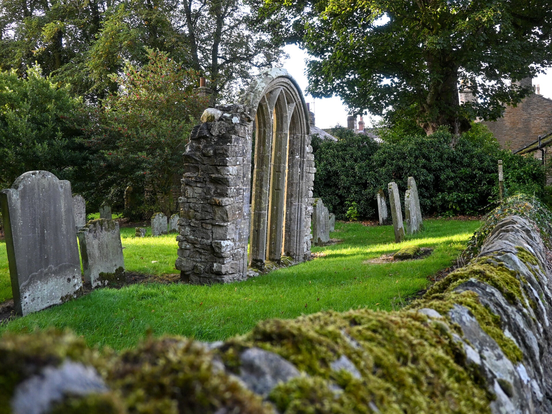Late 13th-century window tracery from the former St Mary’s Church standing in the Middleton-in-Teesdale churchyard