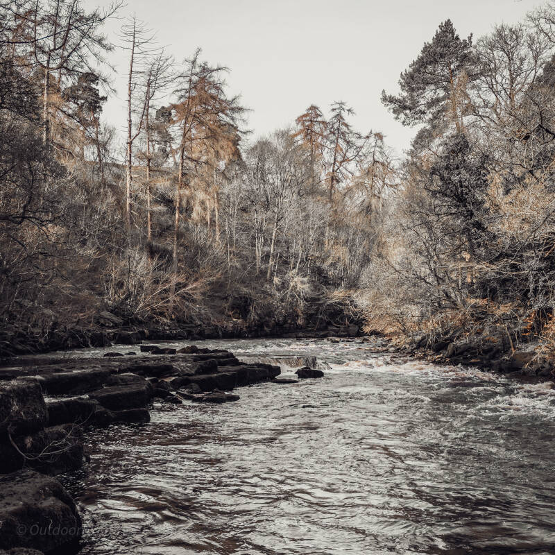 Deep water and rocky channels on the River Tees, linked with the legend of Peg Powler.