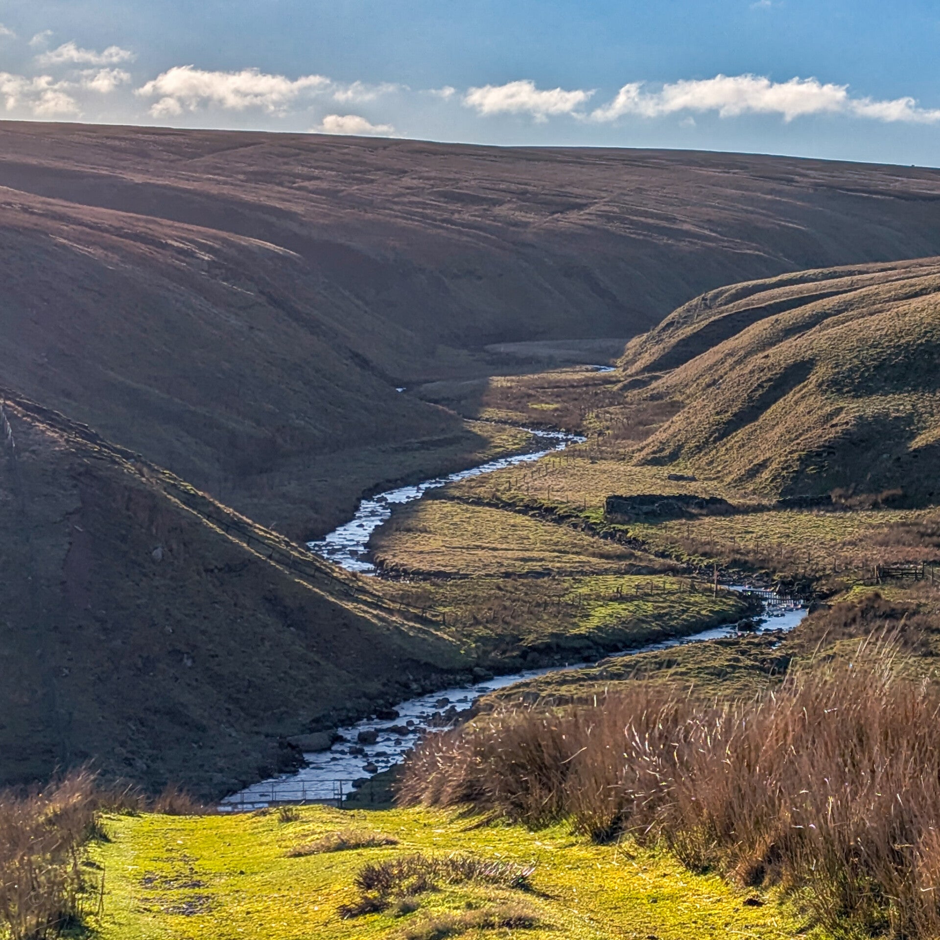 River Balder flowing through open moorland below Shacklesborough in Upper Teesdale