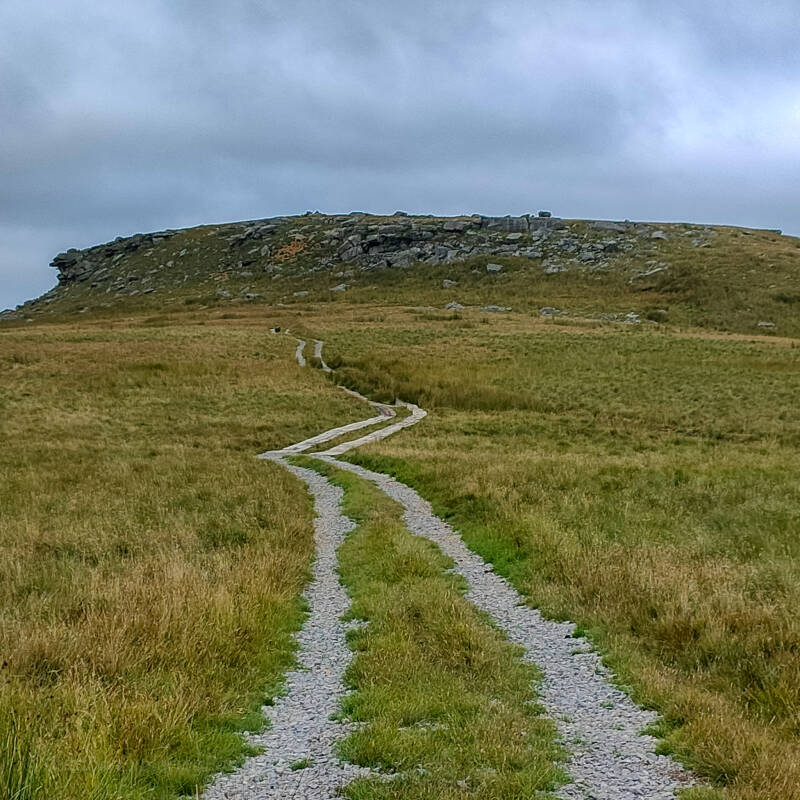 Farm track climbing towards Shacklesborough across open moorland in Baldersdale