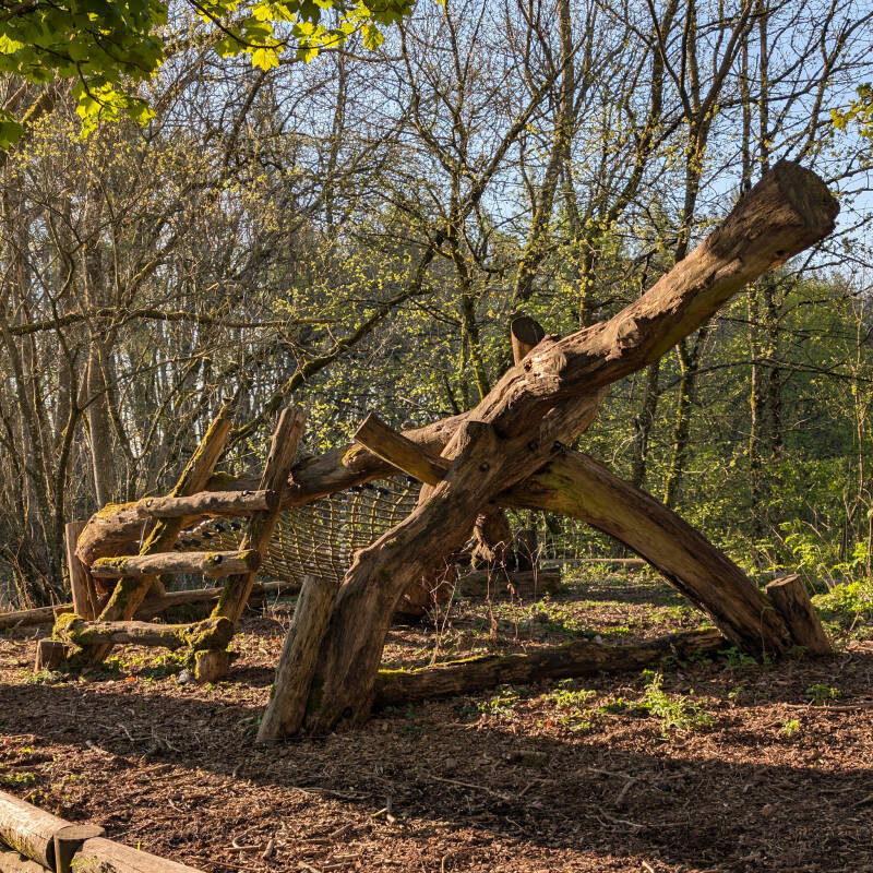 Rope hammock structure for stargazing at Bowlees Visitor Centre near Middleton in Teesdale