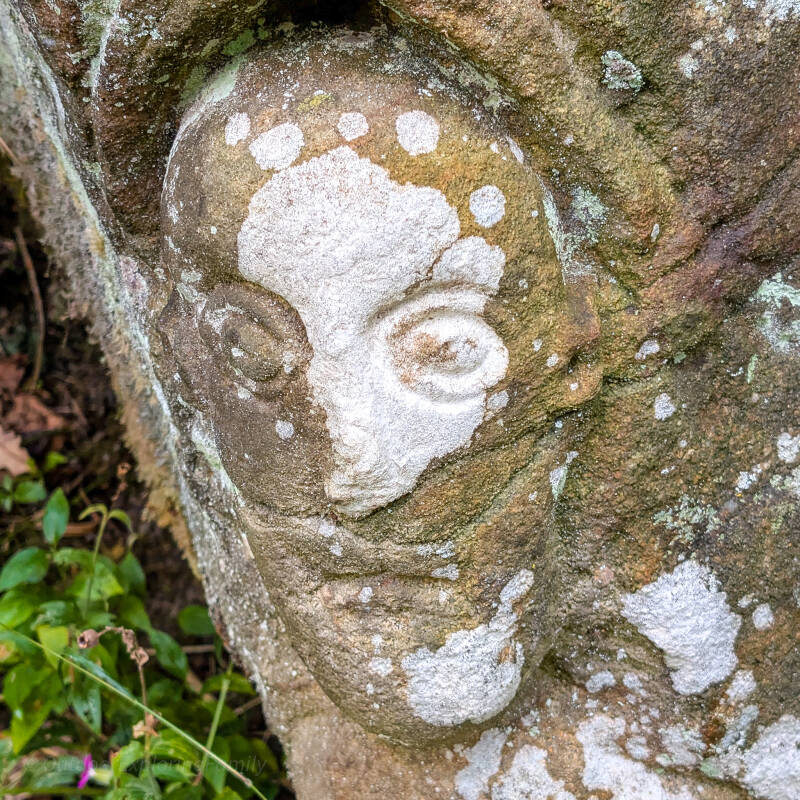 Stone face carving known as the Monk’s Head in Deepdale Woods