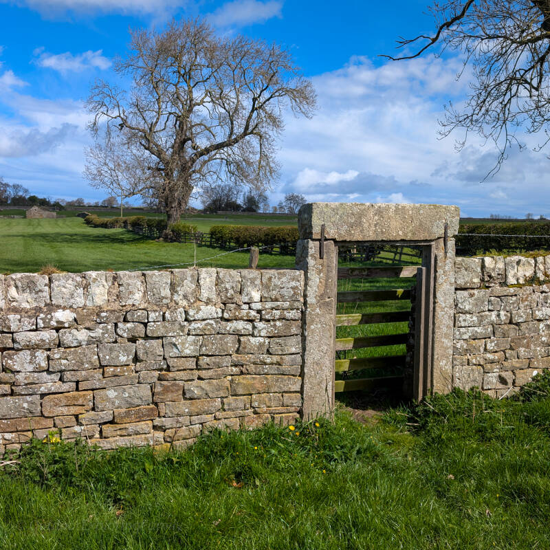 Stone gateway along a countryside path on a Barnard Castle circular walk