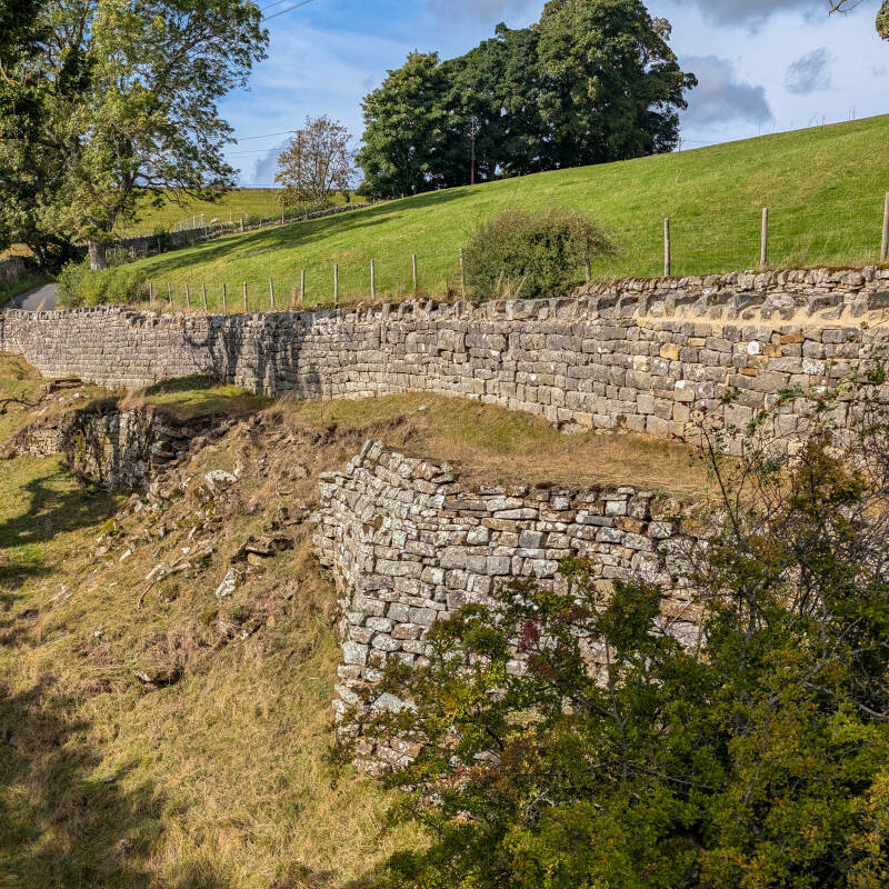Surviving stone walls beside the recorded Hury Mill site near Hury Reservoir in Baldersdale.