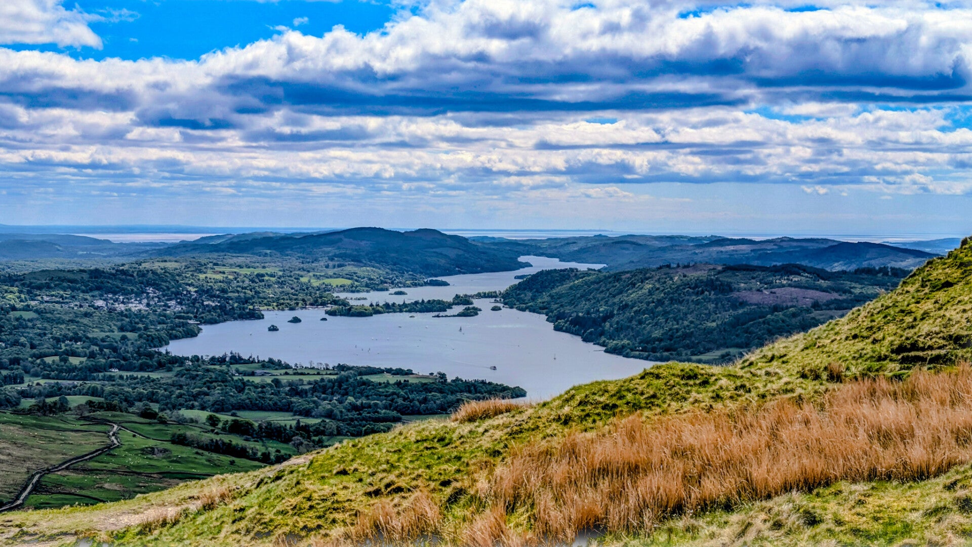 View over Lake Windermere from Wansfell Pike above Ambleside in the Lake District