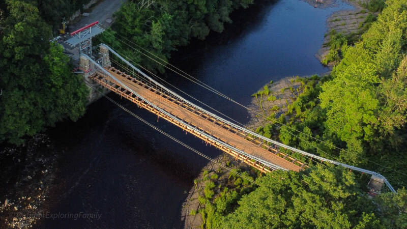 Whorlton Suspension Bridge under restoration above the River Tees
