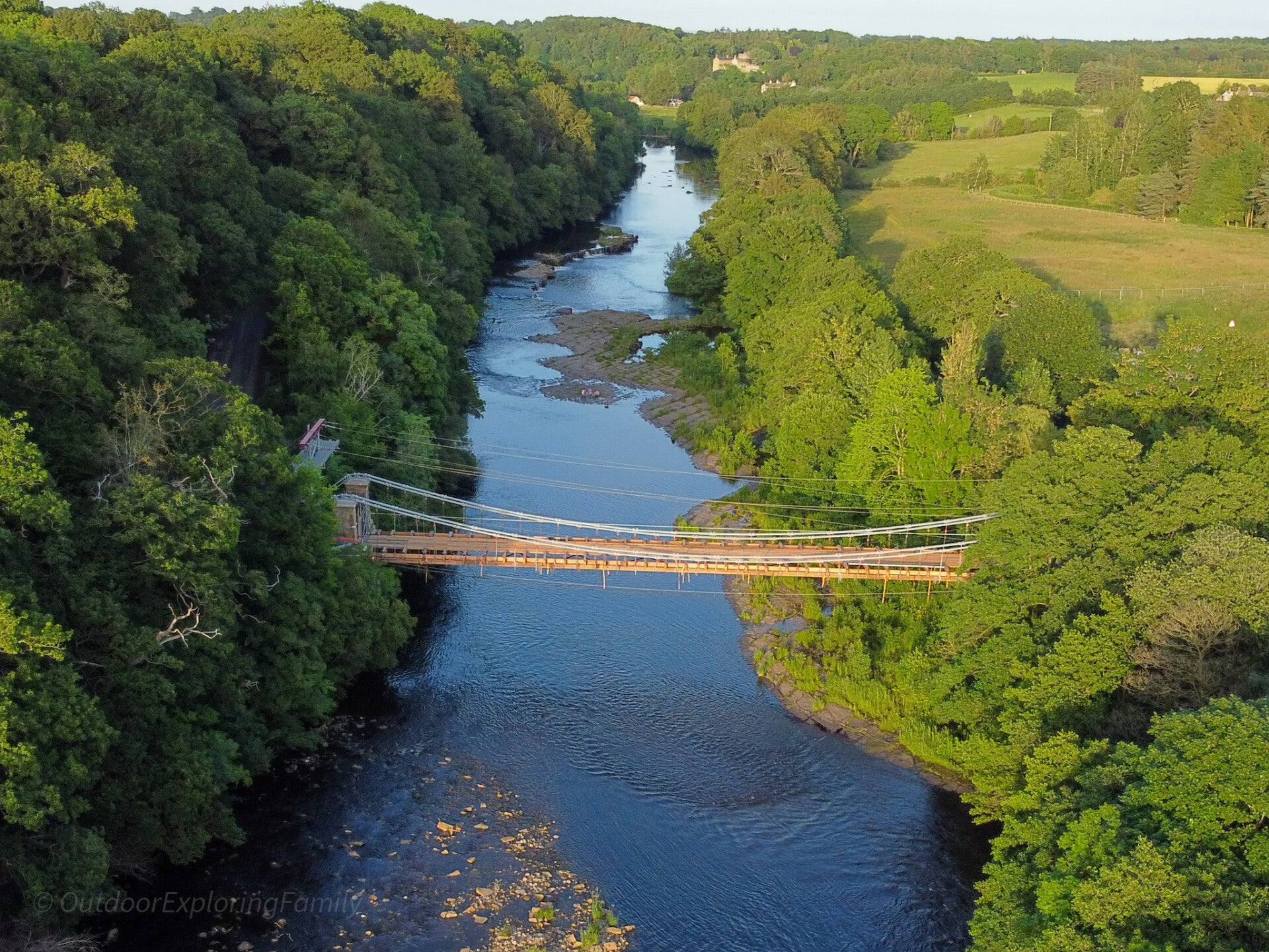Aerial view of Whorlton Bridge crossing the River Tees near Whorlton and Wycliffe  Large bridge restoration image