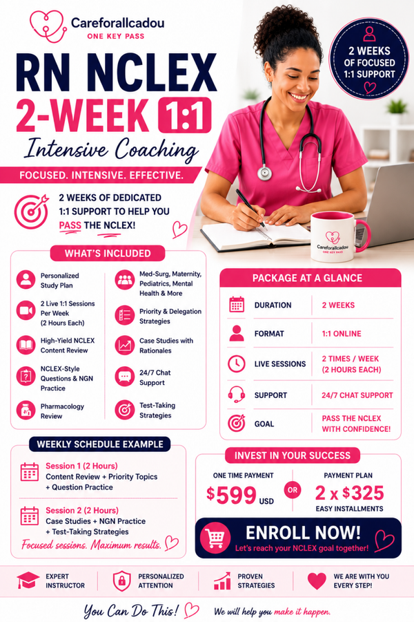 RN NCLEX 2-Week 1:1 Intensive Coaching Program | Personalized NCLEX Preparation