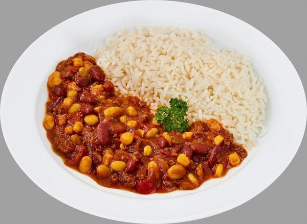 23030 Chili con Carne (mild abgeschmeckt) vom Rind mit Langkornreis                                            -Laktosefrei, Glutenfrei-