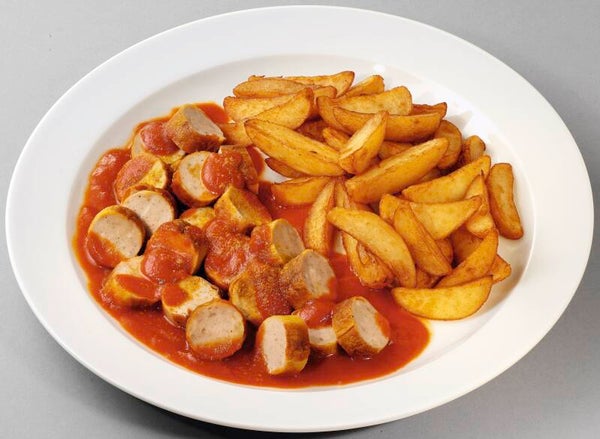23088 Currywurst vom Schwein mit Kartoffelspalten                                         -Laktosefrei, Glutenfrei-