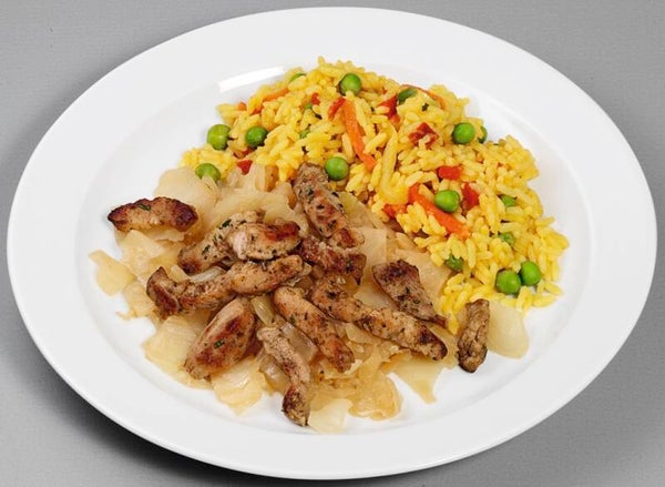 23138 Gyros vom Schwein auf Weißkohl-Gemüse, dazu Gemüsereis                                          - Laktosefrei, Glutenfrei -