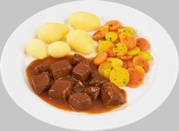 23226 Rindergulasch mit buntem Möhrengemüse und Salzkartoffeln         - Laktosefrei, Glutenfrei -