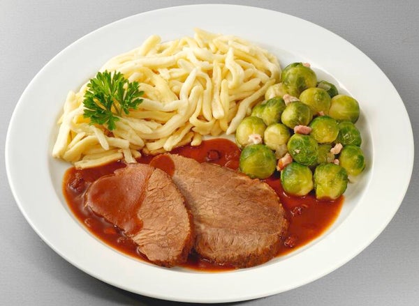 23269 Kräftiger Burgunderbraten vom Rind dazu Rosenkohl und Spätzle                     -Laktosefrei