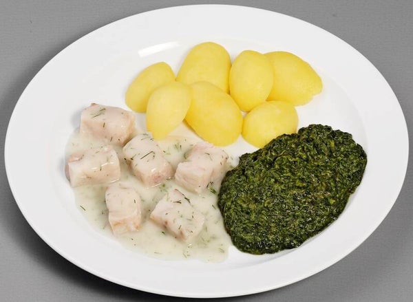 43474 Bunter Fischtopf vom Alaska-Seelachs mit Gemüseeinlage und Salzkartoffeln                    -Glutenfrei