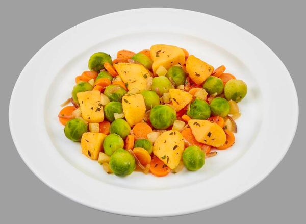 63560 Herzhafte Rosenkohl-Kartoffelpfanne mit einer Apfel-Zwiebel Garnitur                                          -Laktosefrei, Glutenfrei-
