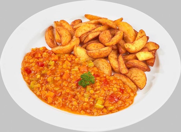 53588 Kartoffelspalten mit Linsen in einer Tomaten-Gemüse-Soße                                        -Glutenfrei,-Laktosefrei