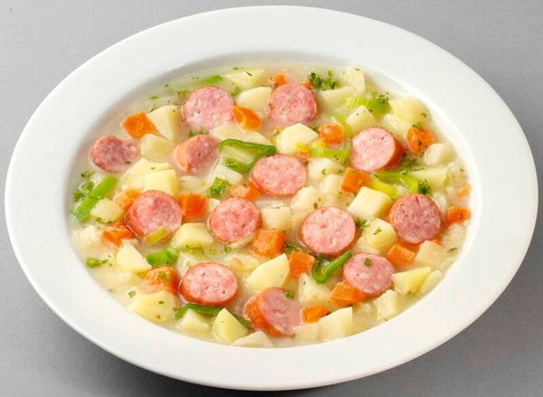 73609 Kartoffelsuppe „Holsteiner Art“ mit Wurzelgemüse und geschnittener Mettwurst  vom Schwein                           -Glutenfrei