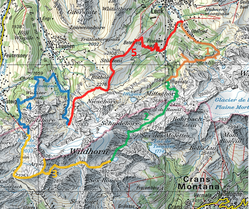 Karte Tour du Wildhorn Hüttentour Berner Oberland Wallis
