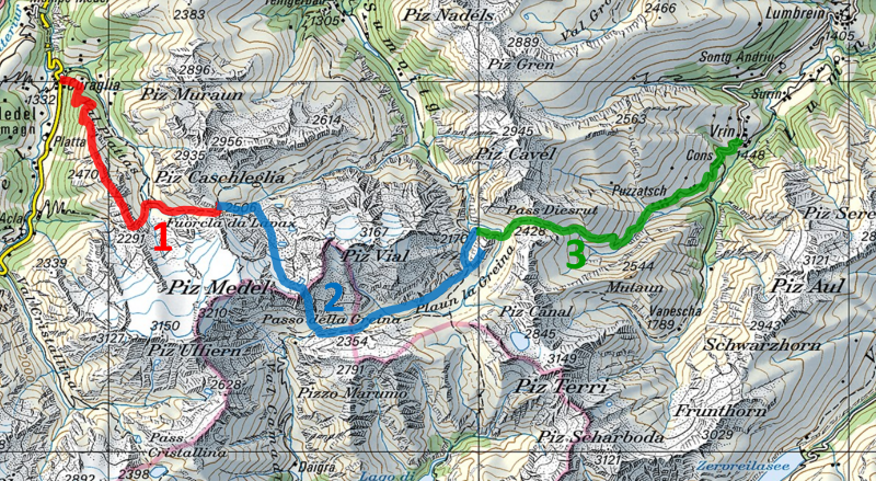 Karte Hüttentour Greina Graubünden