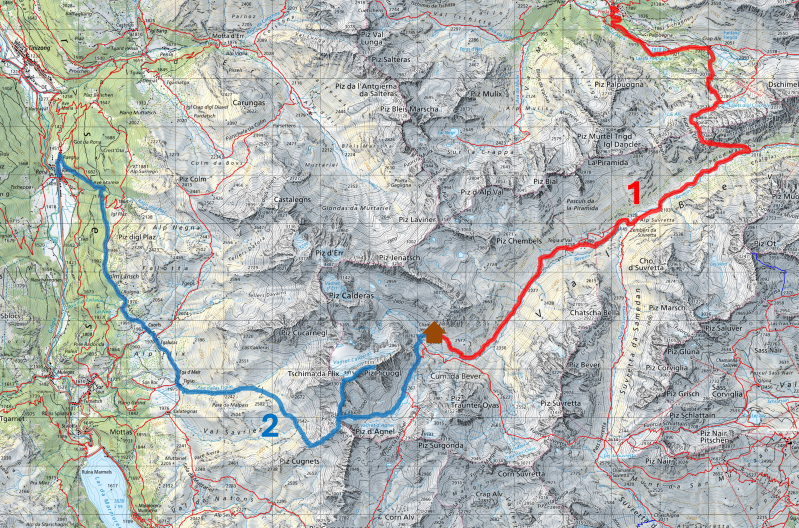 Karte Zweitsgestour Chamanna Jenatsch CAS Hüttentour Graubünden