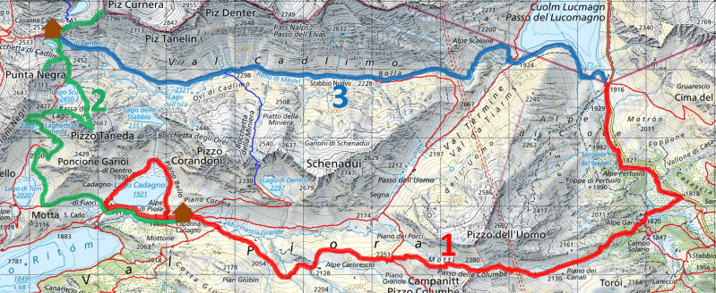Übersichtskarte Hüttentour 21 Piora-Cadlimo-Runde