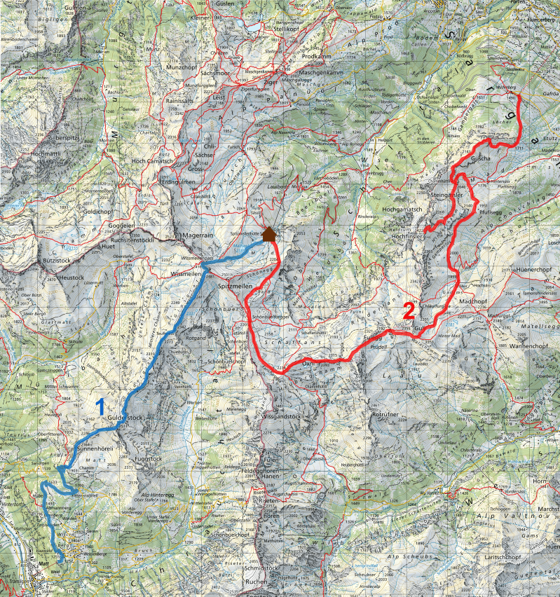 Karte Hüttentour 25 Spitzmeilenhütte