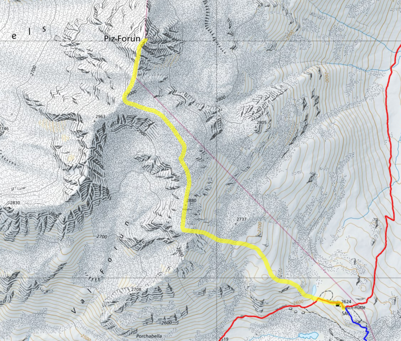 Kartenausschnitt Piz Forun