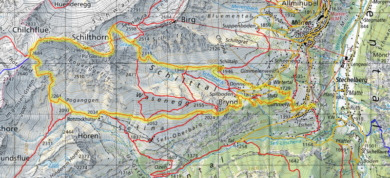 Karte schilthorn Rundtour ab Gimmelwald
