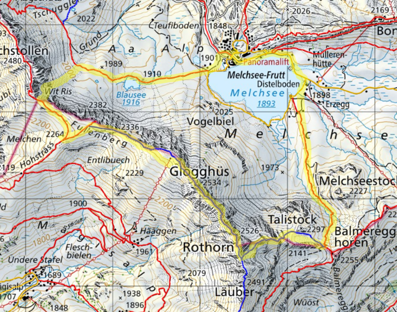 Karte Anspruchsvolle Gratwanderung bei Melchsee-Frutt