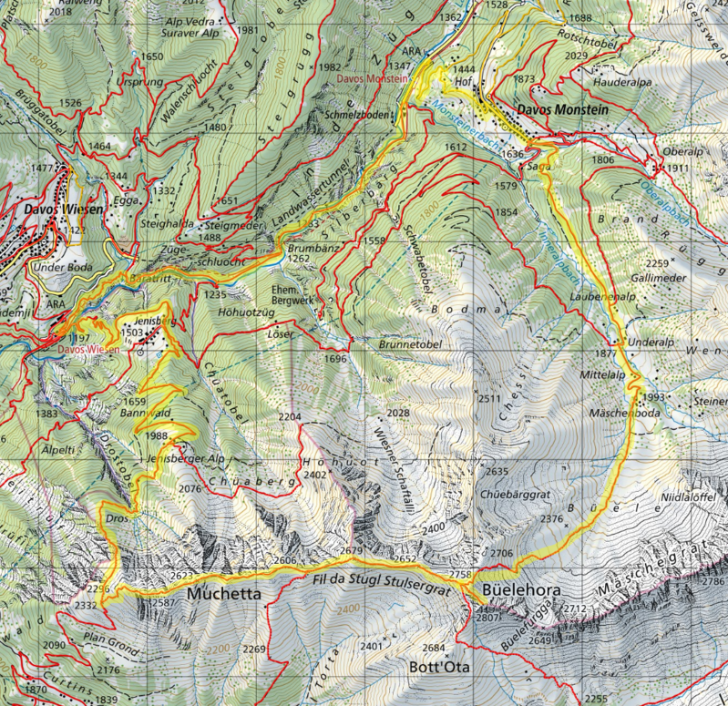 Höhenprofil Tagestour Stulsergrat Zügenschlucht bei Davos