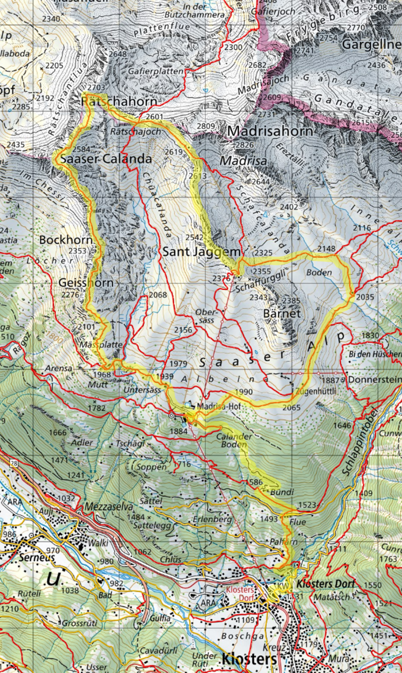 Karte Tagestour Klosters Madrisa