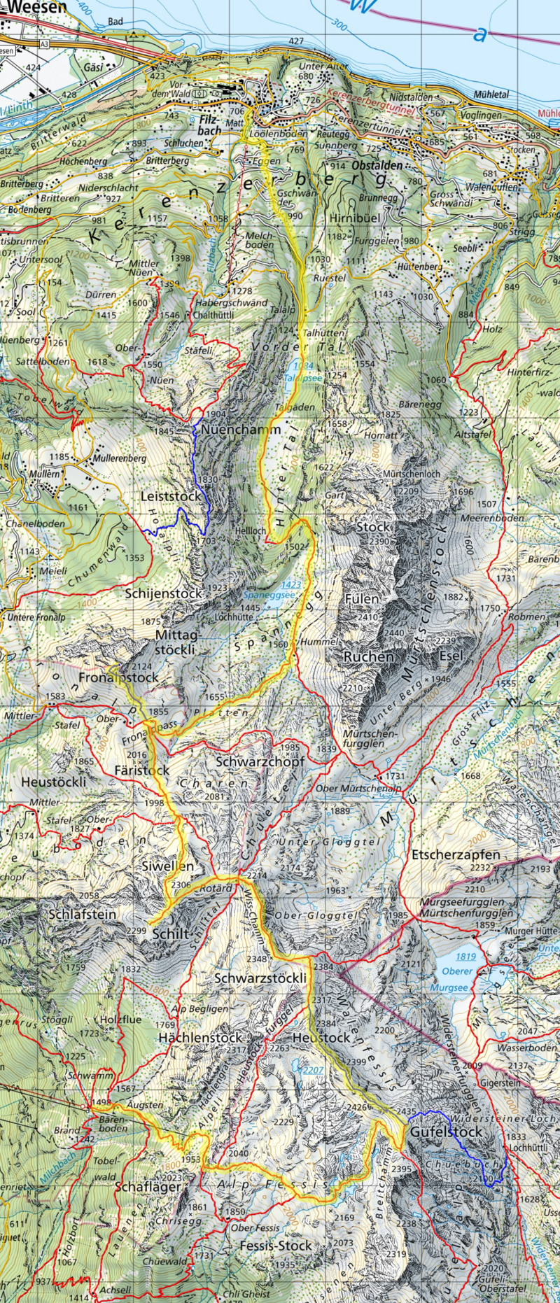 Karte Tagestour Gratwanderung Fronalpstock Gufelstock