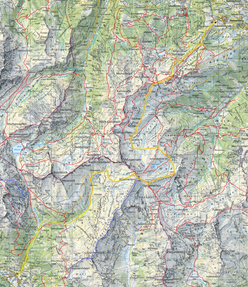 Karte Tagestour Engi - Spitzmeilen - Flumserberg