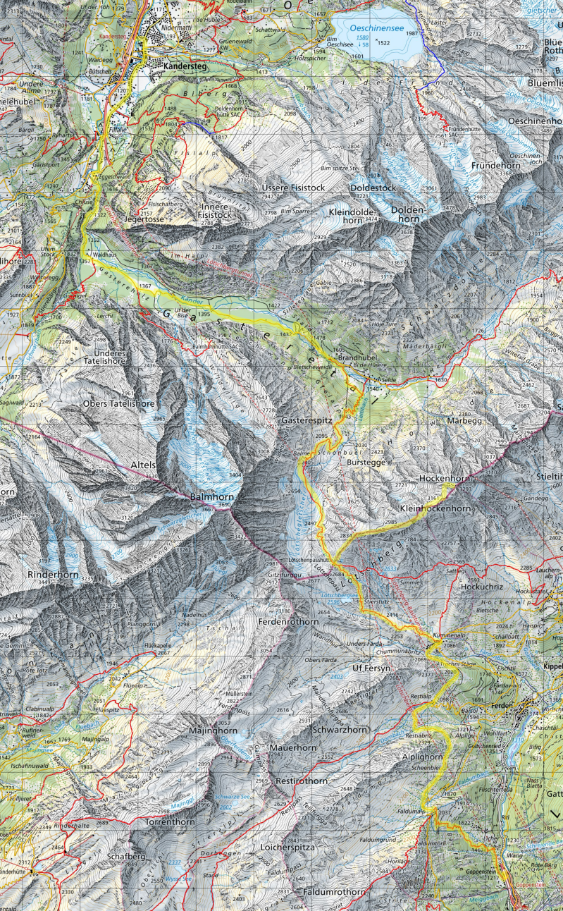 Karte Tagestour Kandersteg - Lötschepass - Hockenhorn - Goppenstein
