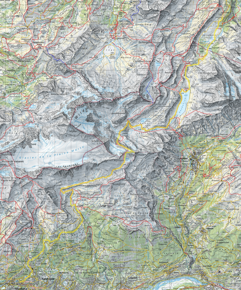 Karte Tagestour vom Berner Oberland über das Schwarzhorn ins Wallis